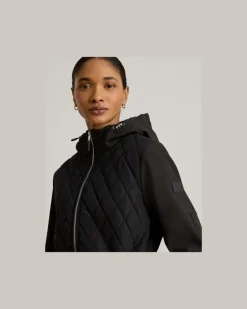 Kapuzen-Steppjacke mit Schornsteinkragen Black