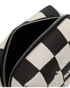 Karierte Kosmetiktasche mit Logo-Stickerei - Schwarz