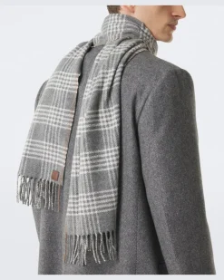 Karierter Schal aus Seide, Wolle und Cashmere Grau