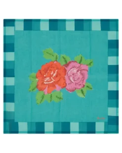 Karierte Serviette mit Blumen-Print - Blau
