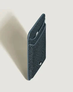 Kartenetui 2 cc für iPhone mit MagSafe aus hochwertigem Leder - Tweed-Blau - Leder - MB220400 - Brieftaschen