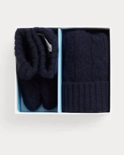 Kaschmirmütze und Babyschuhe im Set Blue