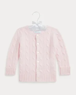 Kaschmirstrickjacke mit Zopfmuster Pink