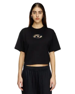 Kastiges T-Shirt mit ausgeschnittenem Oval D-Logo - T-Shirts - Damen - Schwarz