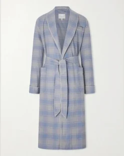 Kelburn 52 Belted Checked Cotton Robe Blue