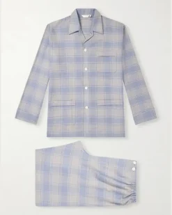Kelburn 52 Checked Cotton Pyjama Set Blue