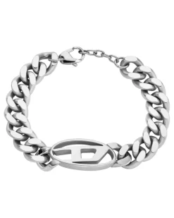 Kettenarmband aus Edelstahl mit ovalem D-Logo - Armbänder - Herren - Silber