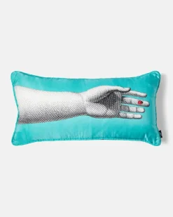 Kissen Mano aus Seide und Baumwolle Blau