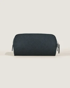 Kleine Kosmetik-Clutch aus Sartorial Leder - Tweed-Blau - Leder - MB221696 - Kulturtaschen