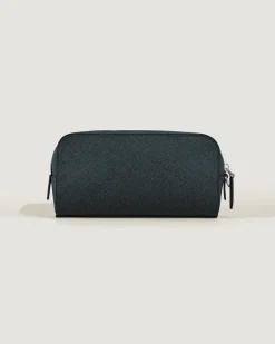 Kleine Kosmetik-Clutch aus Sartorial Leder - Tweed-Blau - Leder - MB221696 - Kulturtaschen