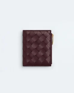 Kleines Intrecciato Bi-Fold Portemonnaie-Bordeaux - Damen
