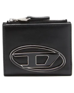 Kleines Portemonnaie aus Leder mit Logo-Plakette - Kleine Portemonnaies - Damen - Schwarz