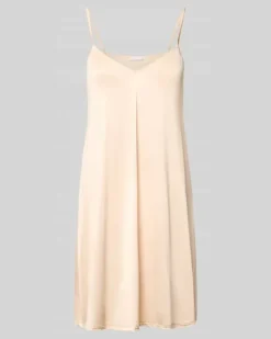 Knielanges Unterkleid in glänzendem Satin mit Picot-Besatz Beige