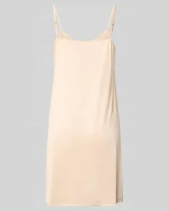 Knielanges Unterkleid in glänzendem Satin mit Picot-Besatz Beige
