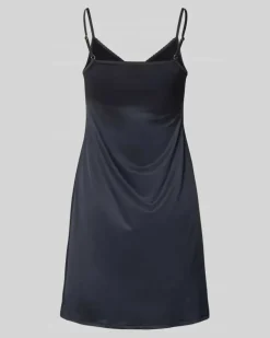Knielanges Unterkleid in glänzendem Satin mit Picot-Besatz Black