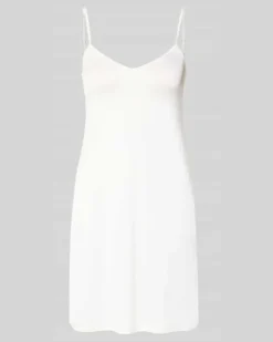 Knielanges Unterkleid in glänzendem Satin mit Picot-Besatz Offwhite
