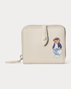 Kompakte Lederbrieftasche mit Polo Bear Cream