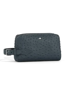 Kosmetik-Clutch aus Leder mit Straußenprägung - Samtblau - Leder - MB199016 - Clutches