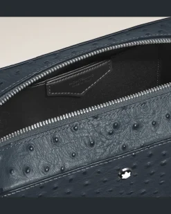 Kosmetik-Clutch aus Leder mit Straußenprägung - Samtblau - Leder - MB199016 - Clutches