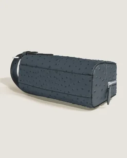 Kosmetik-Clutch aus Leder mit Straußenprägung - Samtblau - Leder - MB199016 - Clutches