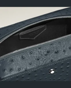 Kosmetik-Clutch aus Leder mit Straußenprägung - Samtblau - Leder - MB199016 - Clutches