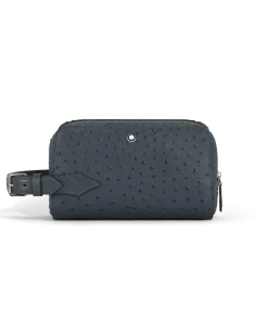 Kosmetik-Clutch aus Leder mit Straußenprägung - Samtblau - Leder - MB199016 - Clutches