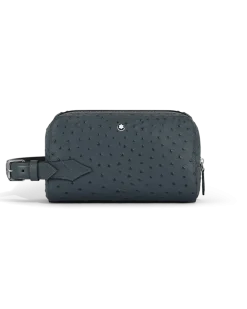 Kosmetik-Clutch aus Leder mit Straußenprägung - Samtblau - Leder - MB199016 - Clutches