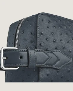 Kosmetik-Clutch aus Leder mit Straußenprägung - Samtblau - Leder - MB199016 - Clutches
