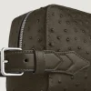 Kosmetik-Clutch aus Leder mit Straußenprägung - Khaki - Leder - MB220471 - Clutches