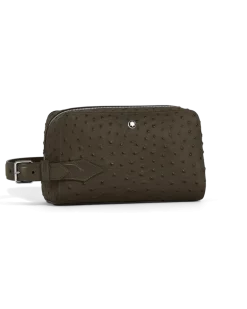 Kosmetik-Clutch aus Leder mit Straußenprägung - Khaki - Leder - MB220471 - Clutches
