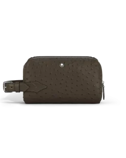 Kosmetik-Clutch aus Leder mit Straußenprägung - Khaki - Leder - MB220471 - Clutches