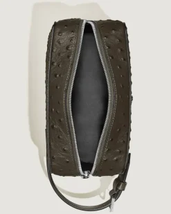 Kosmetik-Clutch aus Leder mit Straußenprägung - Khaki - Leder - MB220471 - Clutches
