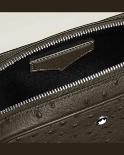 Kosmetik-Clutch aus Leder mit Straußenprägung - Khaki - Leder - MB220471 - Clutches