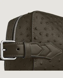 Kosmetik-Clutch aus Leder mit Straußenprägung - Khaki - Leder - MB220471 - Clutches