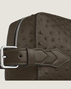 Kosmetik-Clutch aus Leder mit Straußenprägung - Khaki - Leder - MB220471 - Clutches