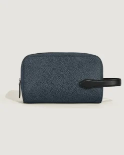 Kosmetik-Clutch aus Sartorial Leder - Tweed-Blau - Leder - MB220339 - Clutches