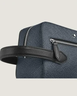 Kosmetik-Clutch aus Sartorial Leder - Tweed-Blau - Leder - MB220339 - Clutches