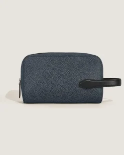 Kosmetik-Clutch aus Sartorial Leder - Tweed-Blau - Leder - MB220339 - Clutches