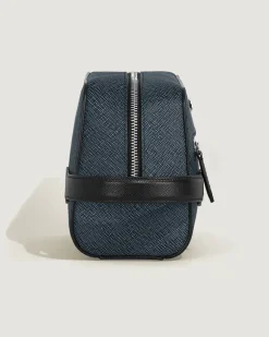Kosmetik-Clutch aus Sartorial Leder - Tweed-Blau - Leder - MB220339 - Clutches