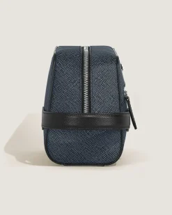 Kosmetik-Clutch aus Sartorial Leder - Tweed-Blau - Leder - MB220339 - Clutches
