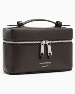 Kosmetiktasche aus weichem Leder mit Futter aus Baumwolle Braun