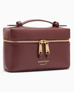 Kosmetiktasche aus weichem Leder mit Futter aus Baumwolle Burgunderrot