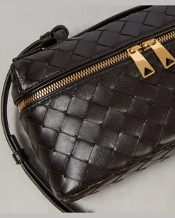 Kosmetiktasche Bang Bang aus Intrecciato-Leder Braun