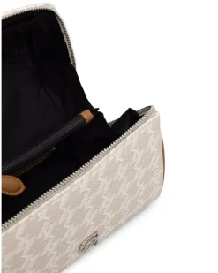 Kosmetiktasche mit Logo-Print - Nude