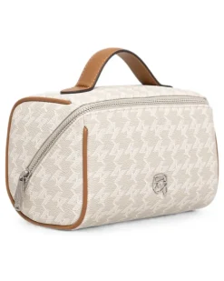 Kosmetiktasche mit Logo-Print - Nude