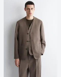 Kragenloser Blazer Aus Leinen-Mix Braun