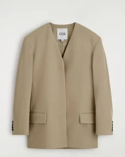 Kragenloser Blazer Aus Woll-Twill Beige