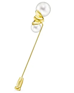 18kt M/G Gelbgoldbrosche mit Perle