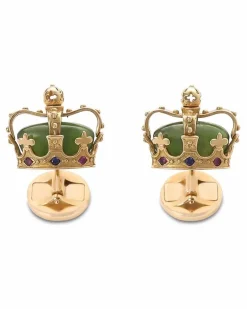 18kt Royal Gelbgold-Manschettenknöpfe mit Jade, Rubin und Saphir