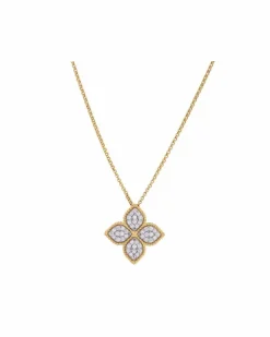 18kt Yellow Gold Princess Flower Diamond Pendant Necklace Continuty